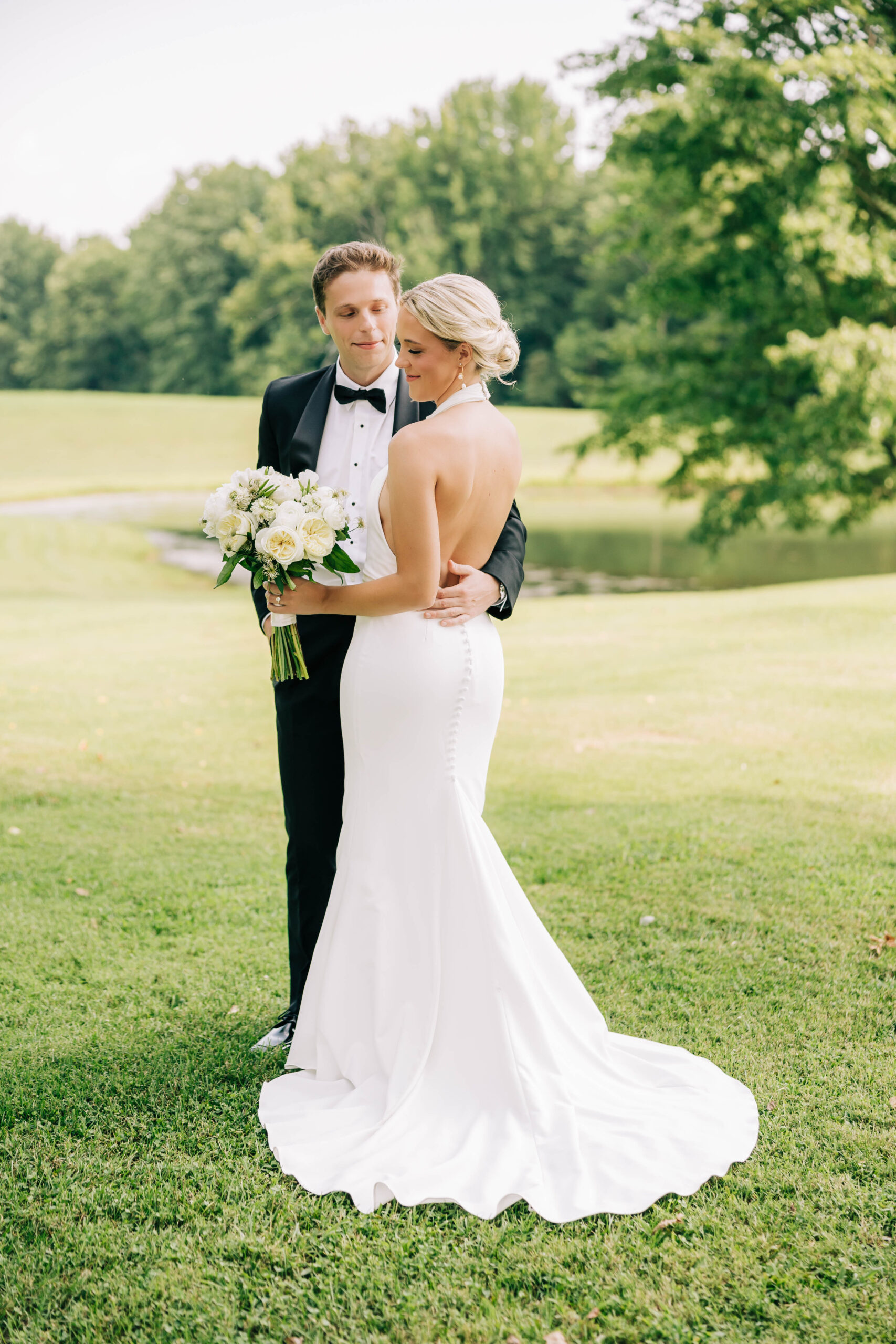 bride and groom outside